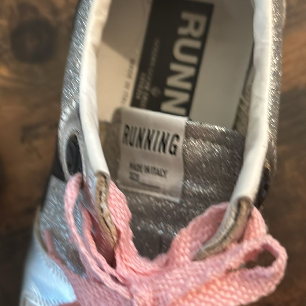Rare Golden Goose Running Sneakers Silver Glitter in Dove-gray Suede Size 38 - Picture 7 of 14